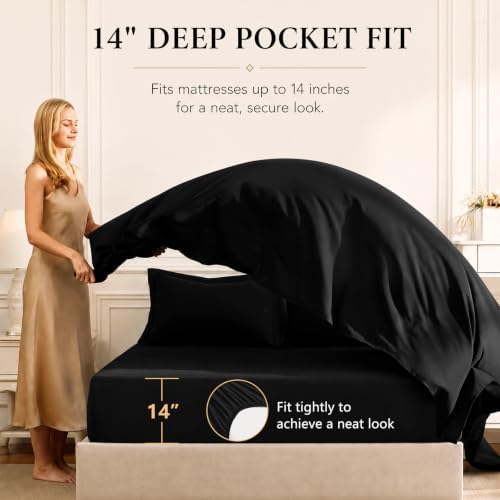 CozyLux Queen Comforter Set 88"x88" Black - 7 Piece Bed in a Bag