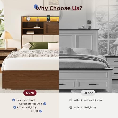 breltam queen size wooden bed frame with 4, view 9