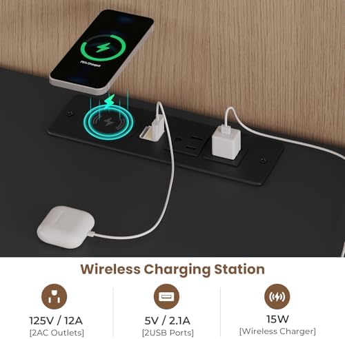 adorneve black led nightstand with wireless charging station, side view