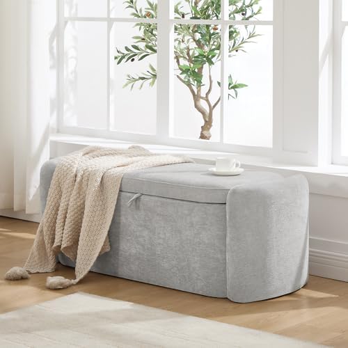 oval ottoman bench with 20 gal of storage, front angle view