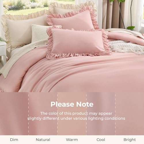 litanika queen comforter set, 3 pieces blush ruffle, package contents