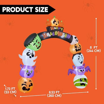 Joiedomi 8 FT Cute Halloween Inflatables Pumpkin Archway Outdoor Decoration, Archway Halloween Blow Up for Yard with Build-in LED Lights, Inflatable Arch Yard Outside Pumpkin Decor for Party, Garden
