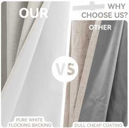 pfas free ivory linen curtains 63 inch length, close-up detail