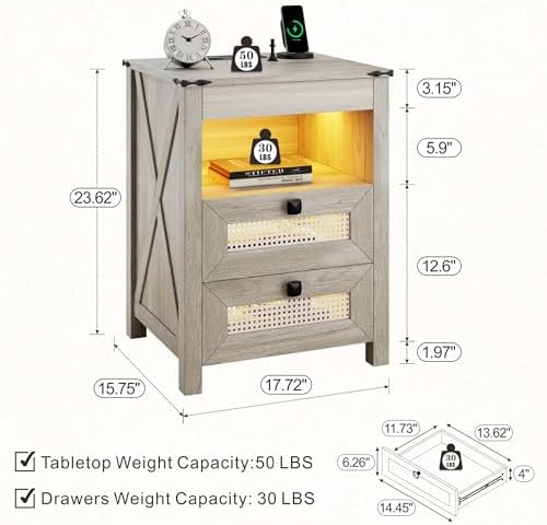 grey nightstands set 2 with gun drawer & shown in use