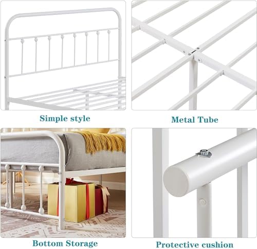 vecelo classic white victorian style metal bed frame, view 9
