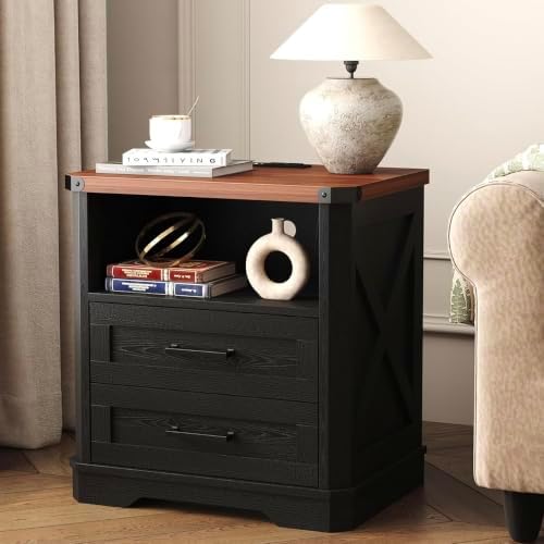 yusong 23.62" tall farmhouse nightstand, rustic wooden night, view 9
