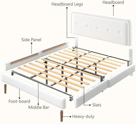 king size boucle bed frame with adjustable headboard, front angle view