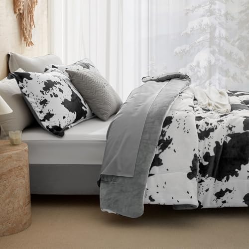 petrichor velvet flannel queen comforter set-cow print western on a desk or shelf