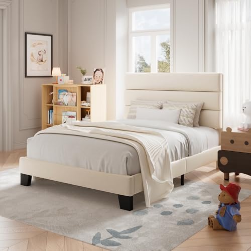 allewie twin size platform bed frame with fabric, main product view