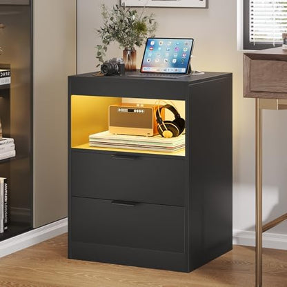 adorneve black led nightstand with wireless charging station, view 9