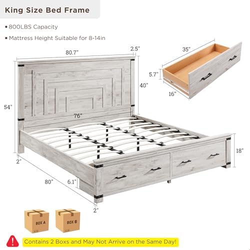 redlemon 54" farmhouse king bed frame with headboard shown in use