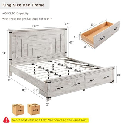 redlemon 54" farmhouse king bed frame with headboard shown in use