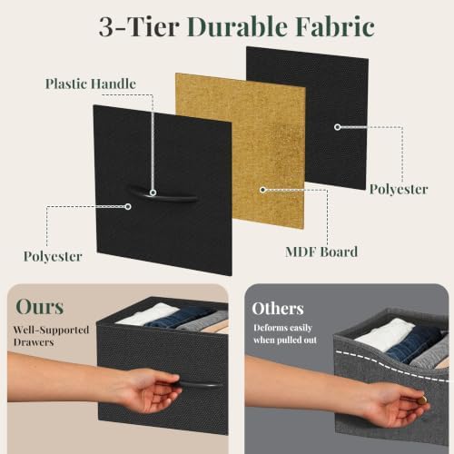 fabric dresser for bedroom with 7 drawers, chest showing dimensions