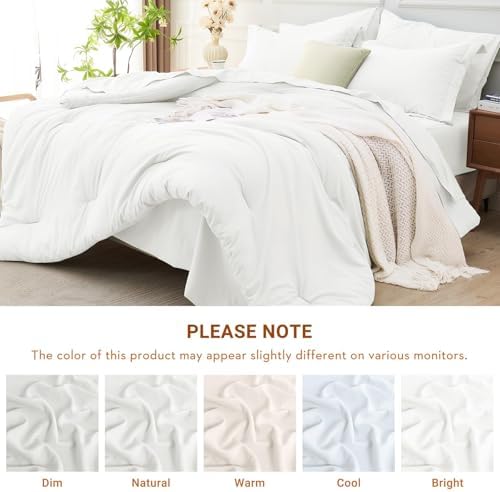 MUXHOMO California King Comforter Set 7-Piece, Soft Bed in a Bag, White