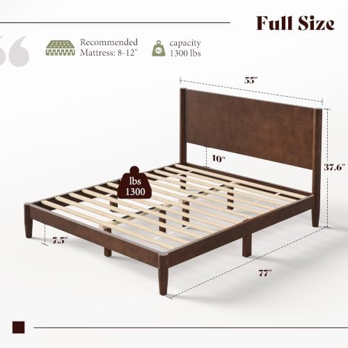 amerlife solid wood full bed frame, mid century shown in use