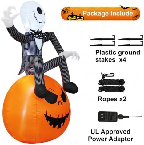 6Ft Inflatable Halloween Yard Decoration - Outdoor Blow Up Skeleton & Pumpkin Decoration - Built-in LED Lights for Halloween Lawn Outdoor Decoration