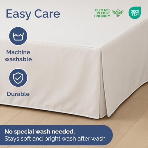 Pleated Bed Skirt Queen Size - 3 Sided Pleated Bed Skirt Queen - Ultra-Soft, Easy Fit with 12 Inch Tailored Drop - Hotel Quality, Wrinkle Free & Fade Resistant - for Women, Men, Kids & Teens - White