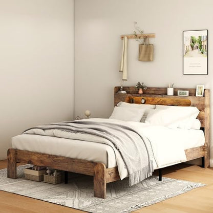 wooden queen bed frame with storage headboard, farmhouse, package contents