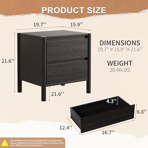 hourom 2 pcs black nightstand set for bedroom shown in use