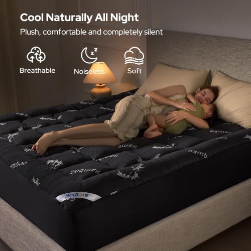 bedlore king mattress topper, thick soft pillow top, side view