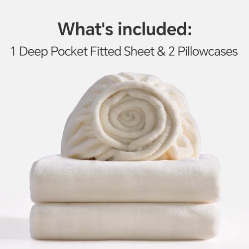 bedelite fleece queen fitted sheet & pillowcases set on a desk or shelf