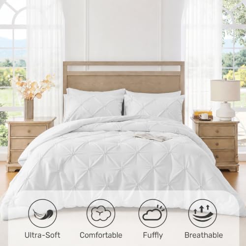 unikome queen comforter set white - ultra soft shown in use