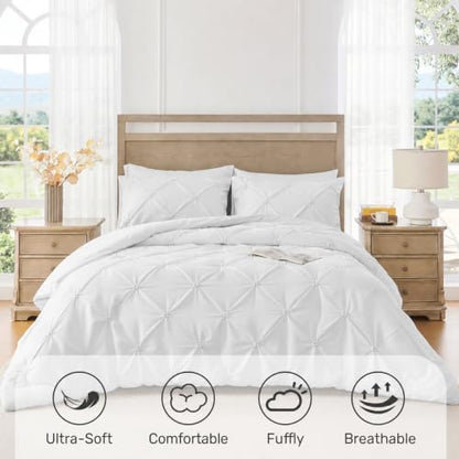 unikome queen comforter set white - ultra soft shown in use