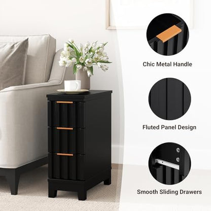 elyken 7.9'' narrow fluted nightstand with 3 drawers, close-up detail