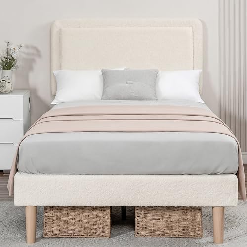 twin size cloud bed frame with adjustable headboard, front angle view