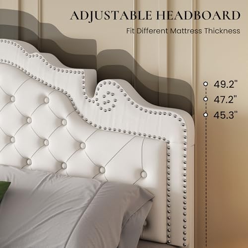 sha cerlin full size bed frame with adjustable, side view
