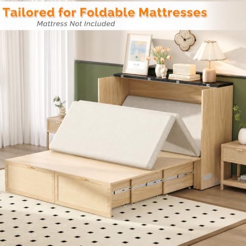 vingli full size rattan murphy bed with storage, side view