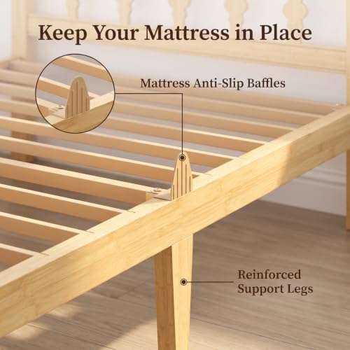 bamboo twin xl bed frame with headboard, 12 showing dimensions