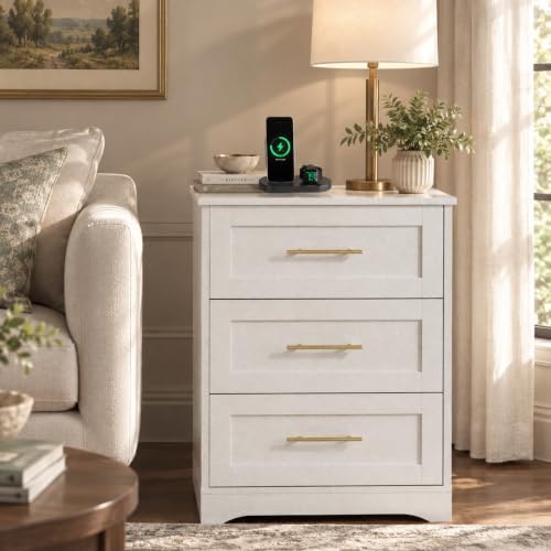 modern nightstands set of 2 with charging station, side view