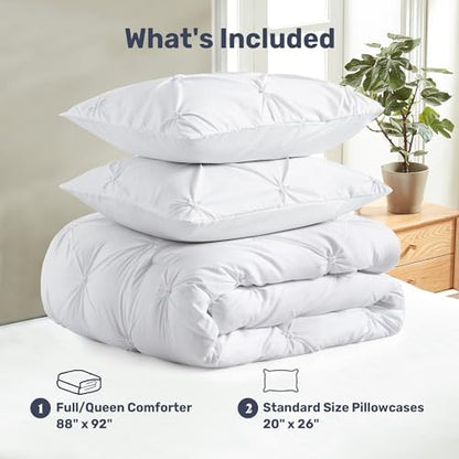 unikome queen comforter set white - ultra soft, front angle view