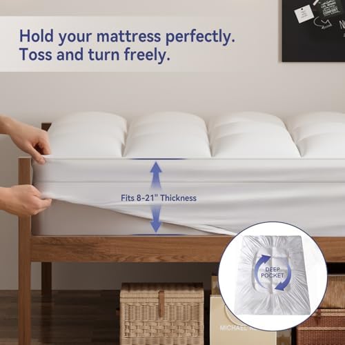 elemuse twin mattress topper, extra thick pillow top, side view