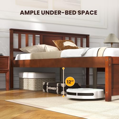 giantex full size solid wood platform bed frame on a desk or shelf