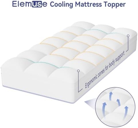 elemuse twin mattress topper, extra thick pillow top shown in use