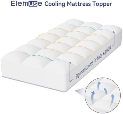 elemuse twin mattress topper, extra thick pillow top shown in use