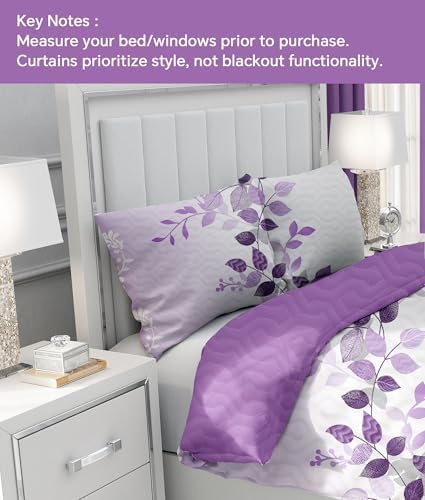 queen size purple bedspread set with curtains shown in use