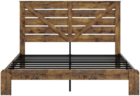 king farmhouse bed frame with headboard, led lights, view 9