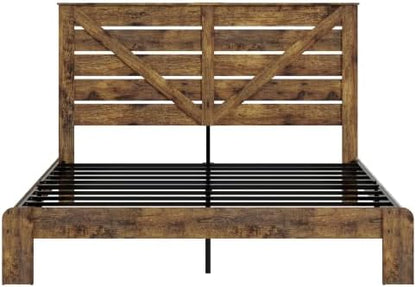 king farmhouse bed frame with headboard, led lights, view 9