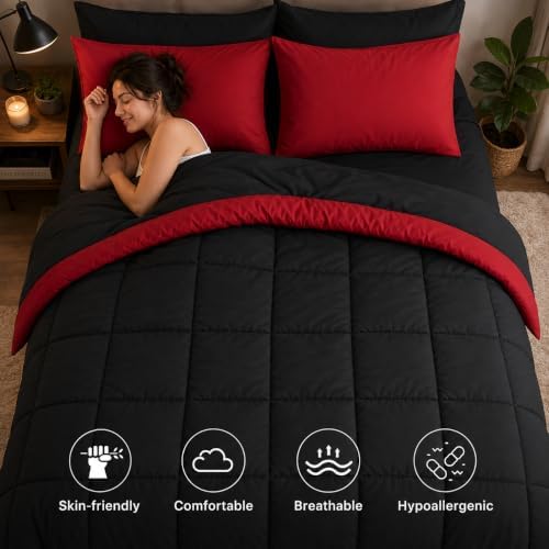 anluoer full size comforter sets 7 pieces, bed, side view