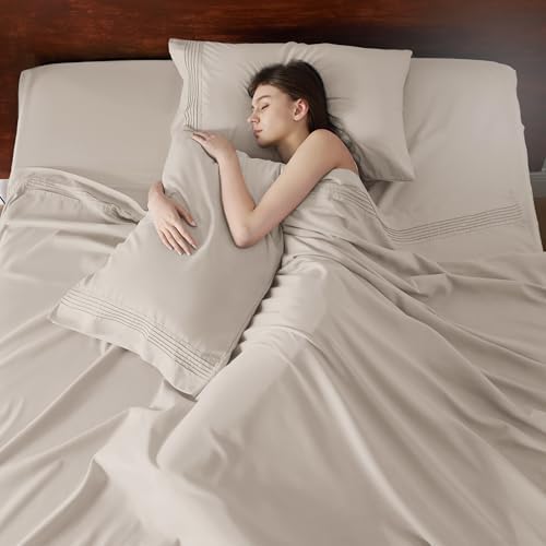 bedsure twin xl sheets dorm bedding, gentlesoft breathable, front angle view