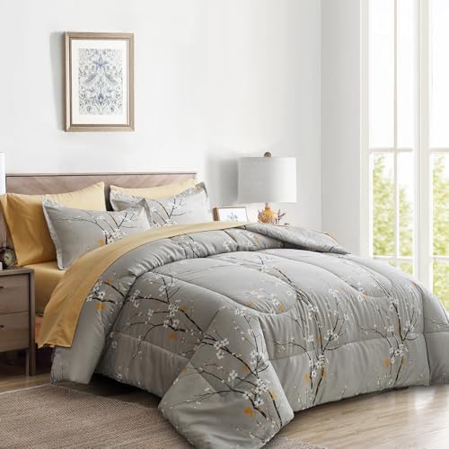 gray comforter sheet set bed in a bag shown in use