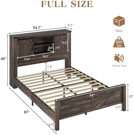 luxoak full size farmhouse platform bed with storage shown in use