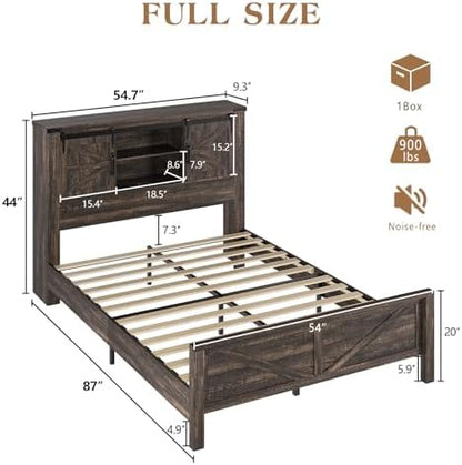 luxoak full size farmhouse platform bed with storage shown in use