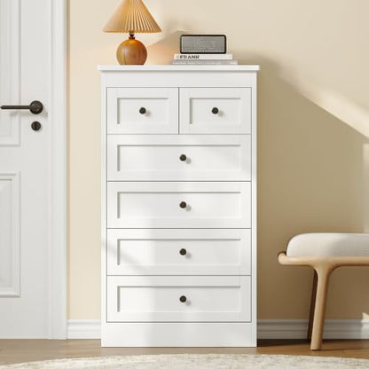 wanan tall 6 drawer dresser for bedroom, white, close-up detail