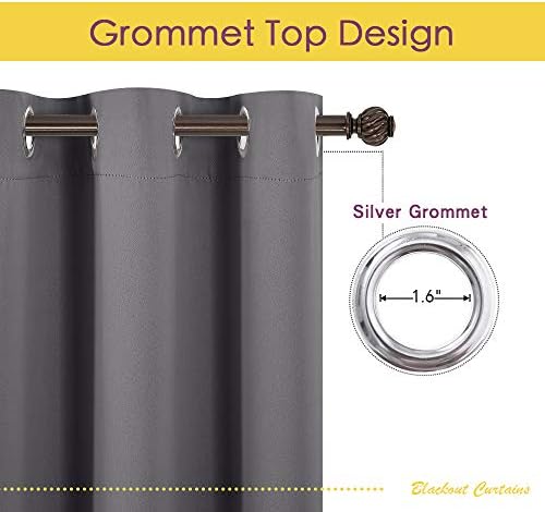 NICETOWN Grey Blackout Curtain Panels for Bedroom, Thermal Insulated Grommet ...