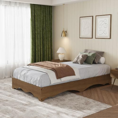 garvee twin wood platform bed frame, wood bed, front angle view