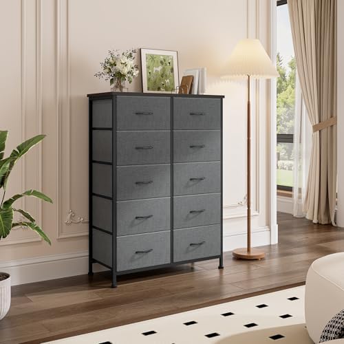 dumos 10 drawer dresser for bedroom, storage organizer shown in use